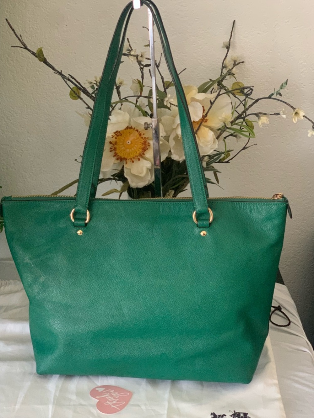 Coach Emerald Green Gallery Tote Bag + Chala keychain/Bag Charm - Picture 6 of 10